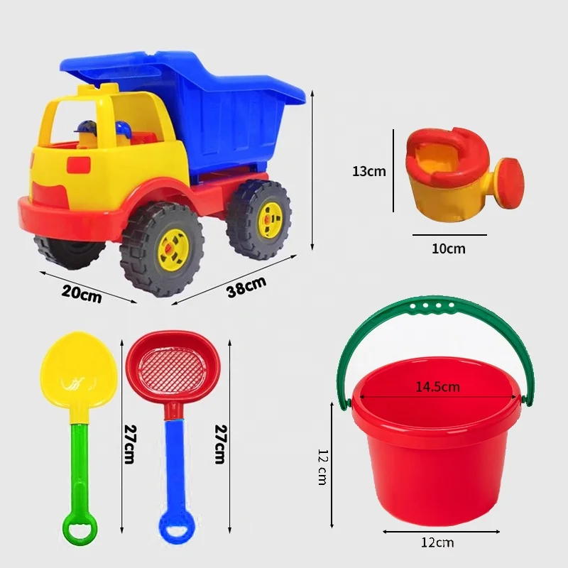 Summer Plastic Beach Sand Toy Set With Truck, Water Can, Shovel & Mold Outdoor Toys for Kids Smooth Edge