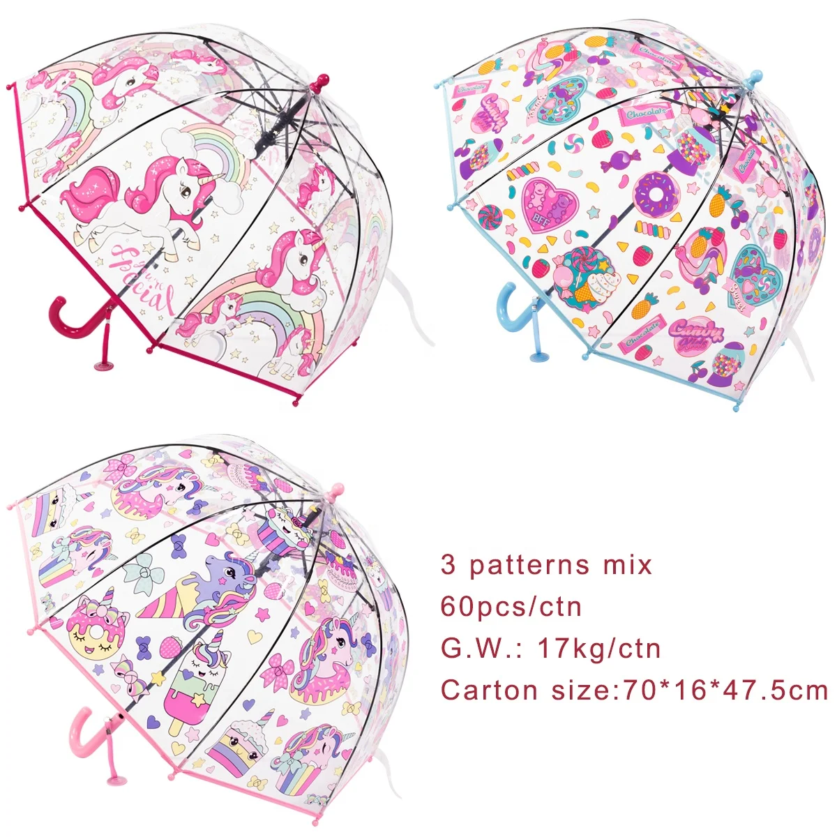RST Гуанчжоу оптовая продажа Детский дешевый зонтик новый купол 19 дюймов маленький размер прозрачный зонт с единорогом