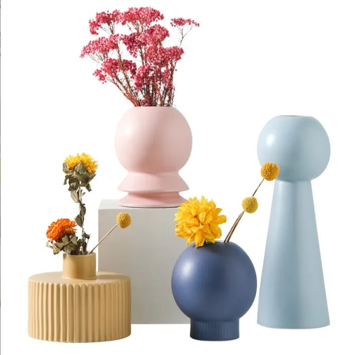 Nordic modern minimalist Morandi color ceramic unique vases creative soft decorations living room ornament vase de sol
