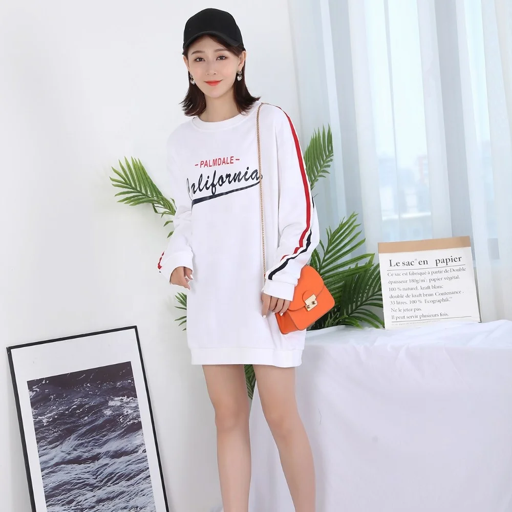 100% Cotton French Terry Oversized Solid White Color Crewneck Hoodies sweatshirt for women