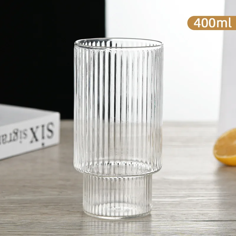 Wholesale Creative Unique Ribbed Cold Coffee Cup Reusable Glass Cups