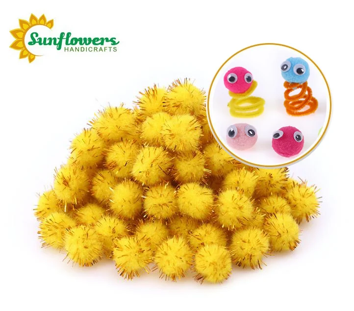Selling Well 20mm Craft Sparkle Gold Pom POMS for Children Handcraft Diy Craft Doll Toy Accessories