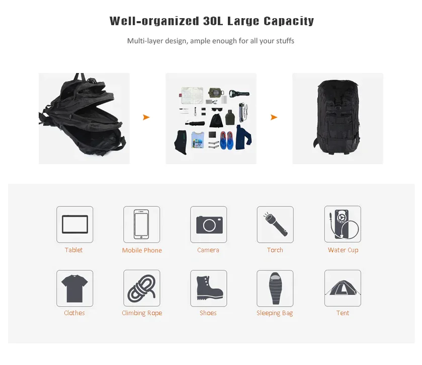 AYPPRO 600 Denier Durable Tactical Backpack 35L Small Rucksack with Polyester Lining Unisex Bug Out Bag Waterproof Phone Pouch