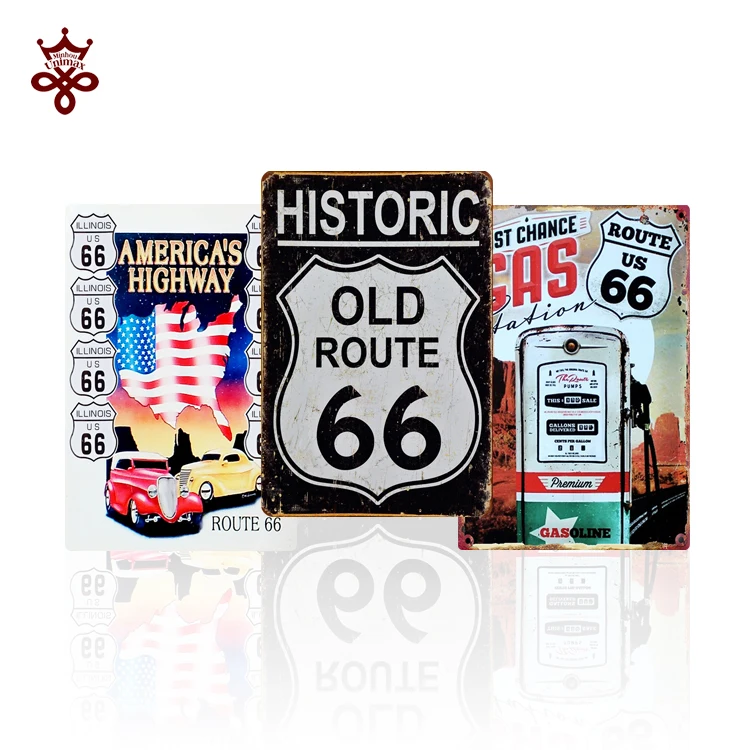 US Route 66 Printed Art Poster Bar Pub Club Home Decorative Retro Wall Stickers Antique Metal Tin Signs