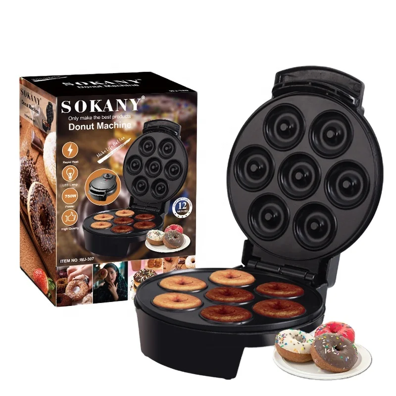 Mini Donut Maker Machine Doughnut Making Kid-Friendly Breakfast Snacks Desserts & More with Non-stick Surface Makes 7 Doughnut