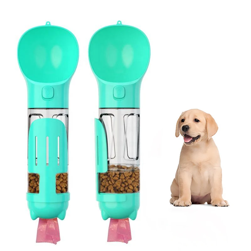 2023 Hot Seller Portable Multi-Function Recycled Water Food Bottle Dispenser Dog Bowl Smart Drinker Pet Feeder With Poop Bag