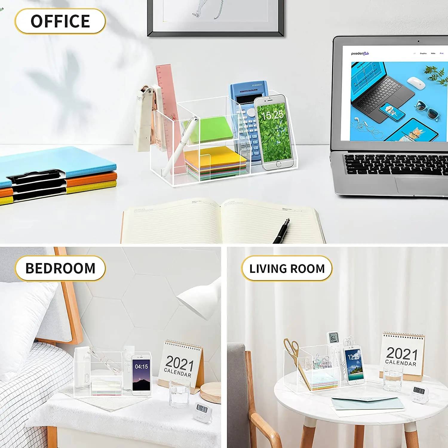 Acrylic Office Desk Storage Box Pen Holder With Compartment With Note Holder Phone Stand Holder For Office School Storage Use