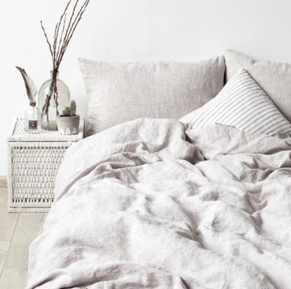 Custom Queen/King 100% Linen Hemp Bedding set Sheet Set in White Flat/Fitted Bed Sheet Duvet Quilt Comforter Pillowcase sham