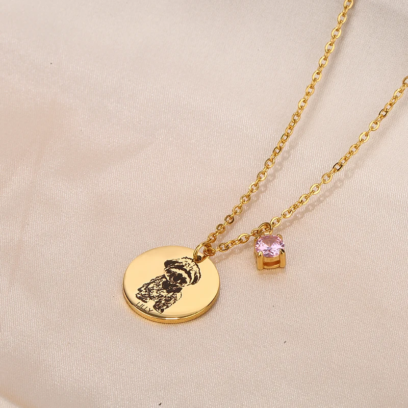 Blank Stamping Name Pet Pendant 18K Gold Plated Stainless Steel Custom Necklace With Diamond