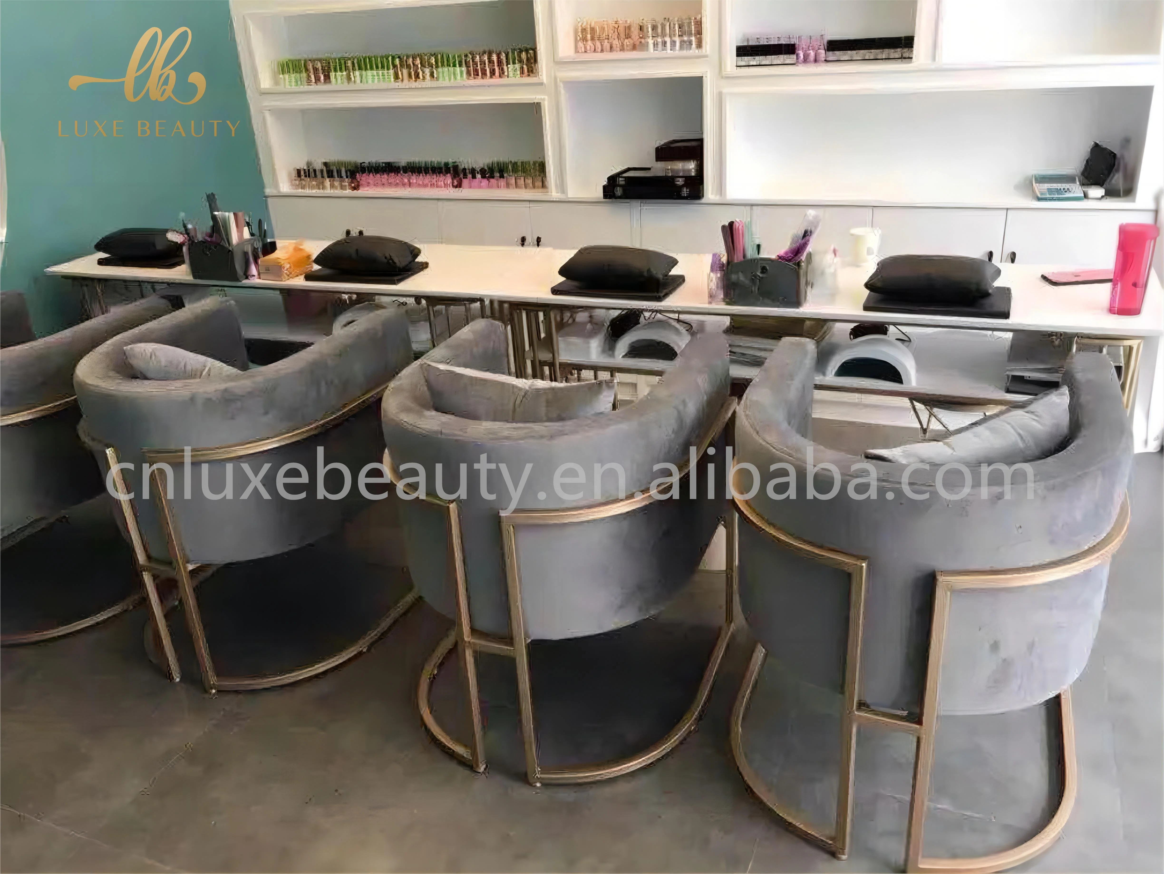 Nordic Marble Modern Popular Nails Table And Grey Chair Salon Furniture Manicure Tables Gold Metal Frame Nail Table Set Cheap