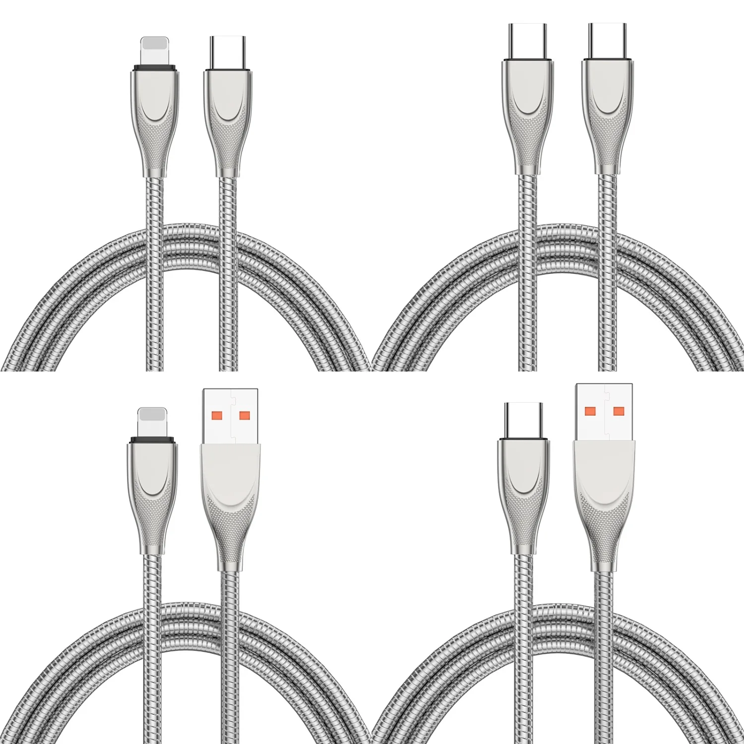 Durable Braided Stainless Steel USB Cable For Metal Lightning Cable Type C To Type C Zinc Alloy 5A Fast Charge Data Cable