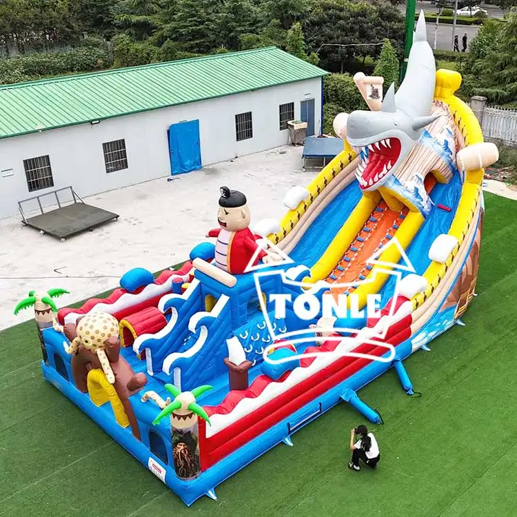 Pirate ship playground inflatable shark slide for sale