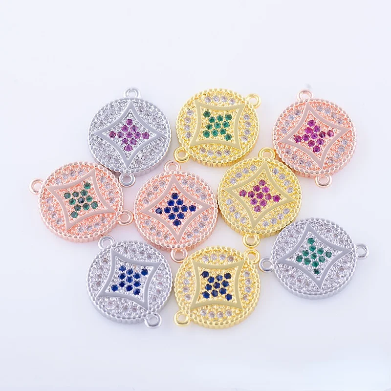 Connector Jewellery Accessories Round Micro Pave Colors Micro Cz Copper Spacer Charms Necklace Pendant