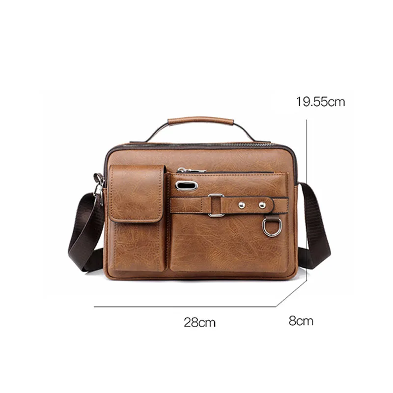 Mens Messenger Bag Waterproof Vintage Pu Leather Computer Laptop Bag Crossbody Bags For Work Men Satchel Handbag