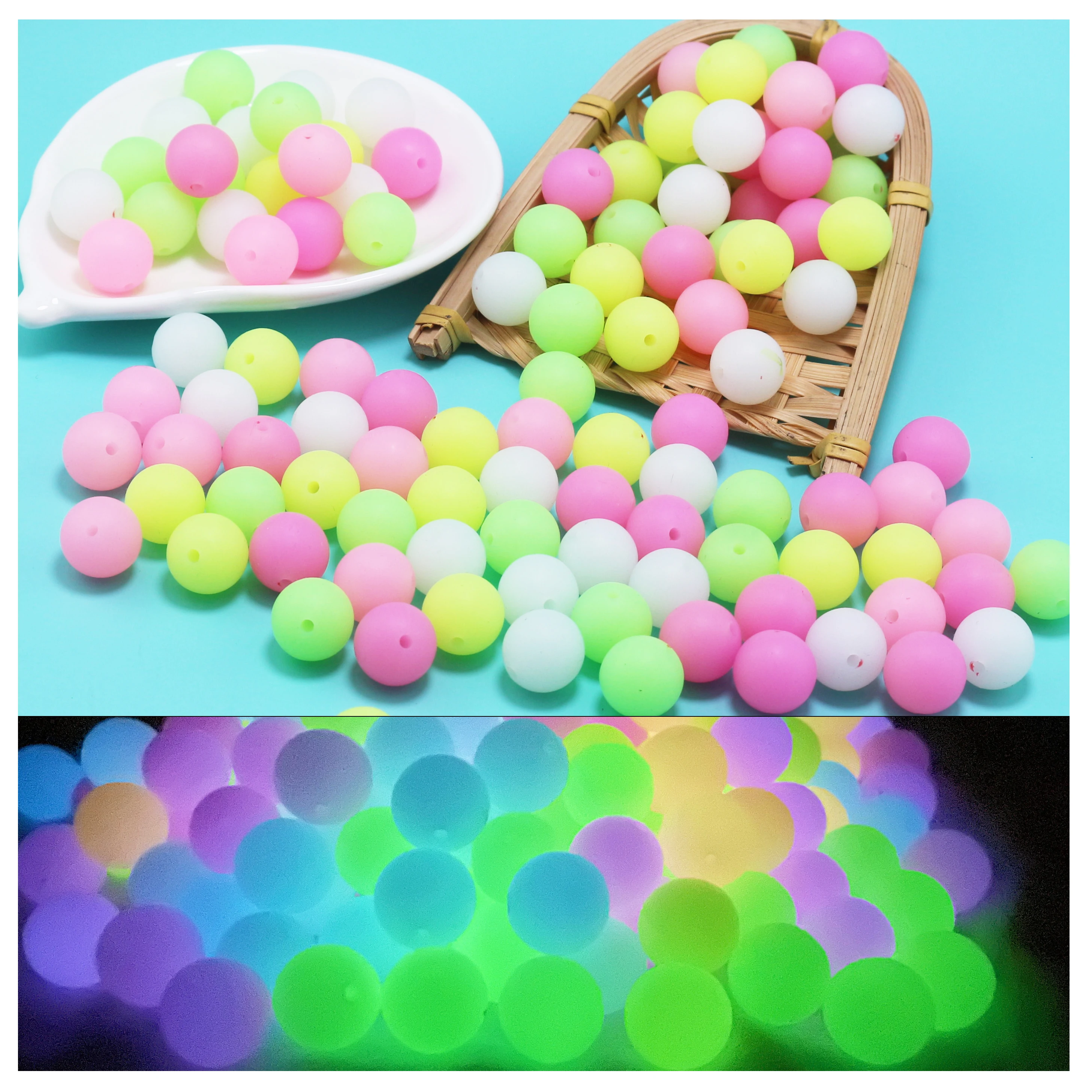 Noctilucent Glowing Ball Beads Night Luminous Glow In The Dark Beads 15mm Food Grade Silicone Beads Bulk