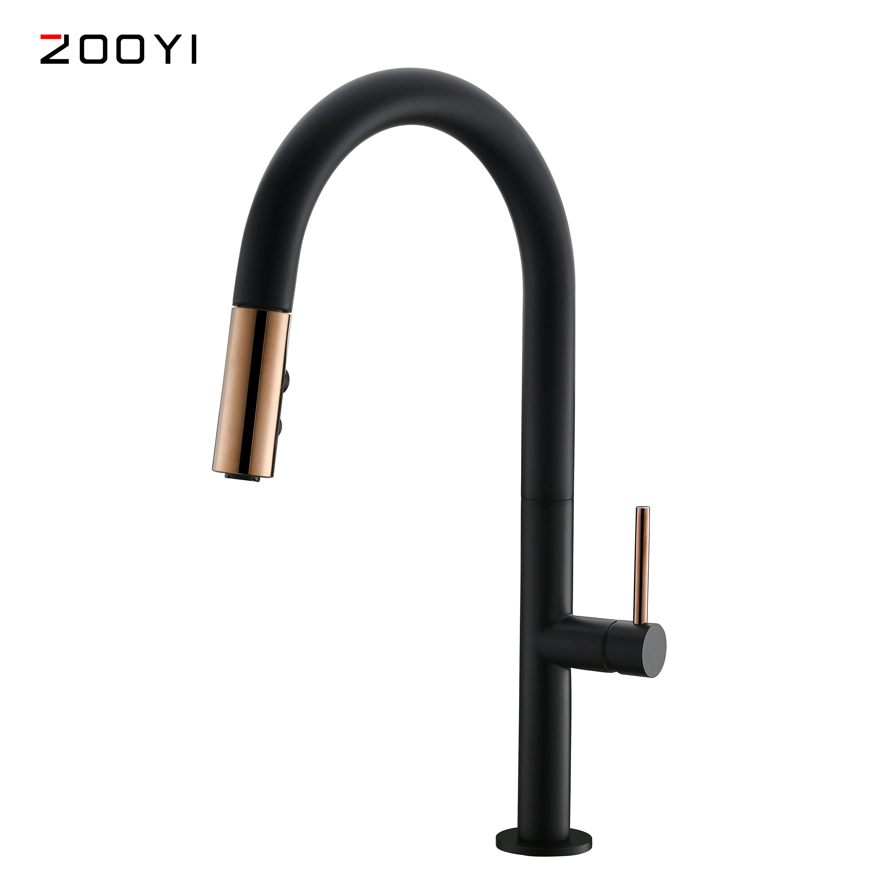 ZOOYI new designer white single handle brass pull out kitchen faucet sink with sprayer head