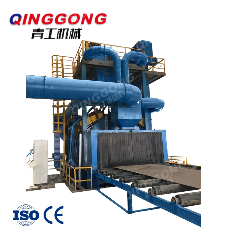 metal steel multiple structure workpieces surface cleaning pass through type roller conveyor shot blasting machine