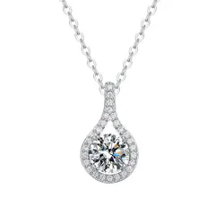 Romantic Fashion jewelry solid sterling silver cz water drop moissanite pendant necklace