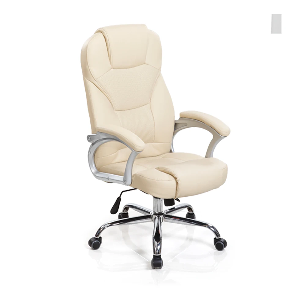 Высокий задний поворотный механизм наклона белый кожаный офисный стул
