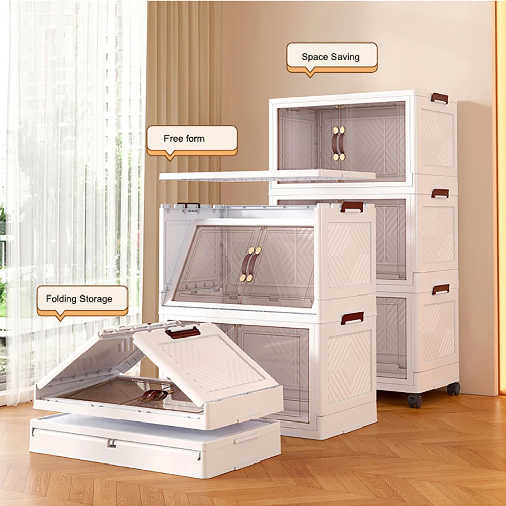 Plastic Storage Bins Stackable Containers With Lid Folding Collapsible Storage Box Bins For Closet Organizer Living Room office