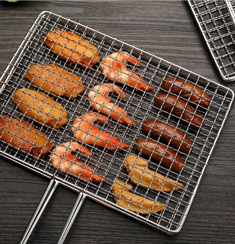 Non-stick Grill Basket BBQ Wire Mesh Grill Net Grilled Clip for Fish & Vegetable & Steak