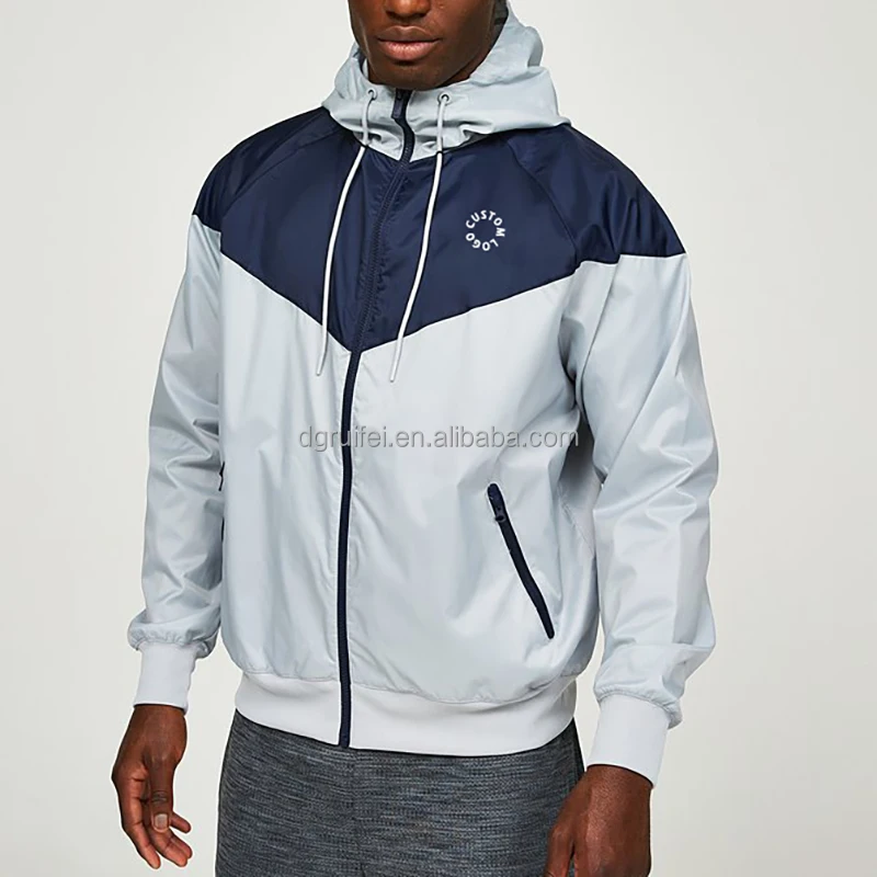 custom logo mens windbreaker jacket coat with zipper windrunner two tone lightweight 100% recycled polyester windbreaker jacket