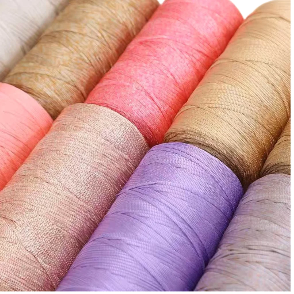 High quality hand knitting crochet ice yarn 250g/ball flat ribbon ice silk thread crochet yarn for bags