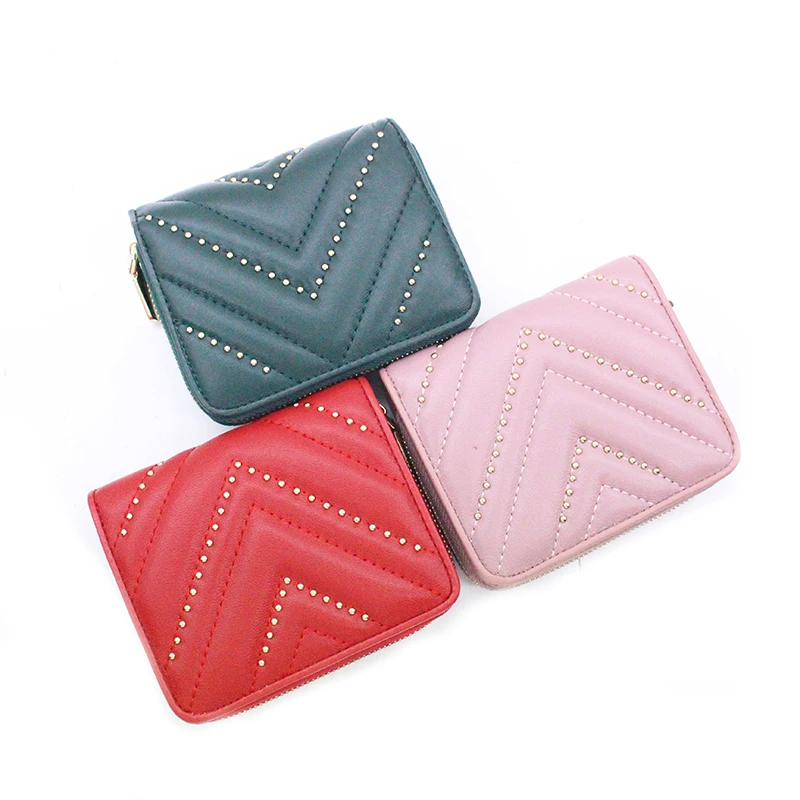 OEM Delicate and Cabinet Designer Luxury Ladies Small Rivet Money Card Holder Custom Wallets for Women