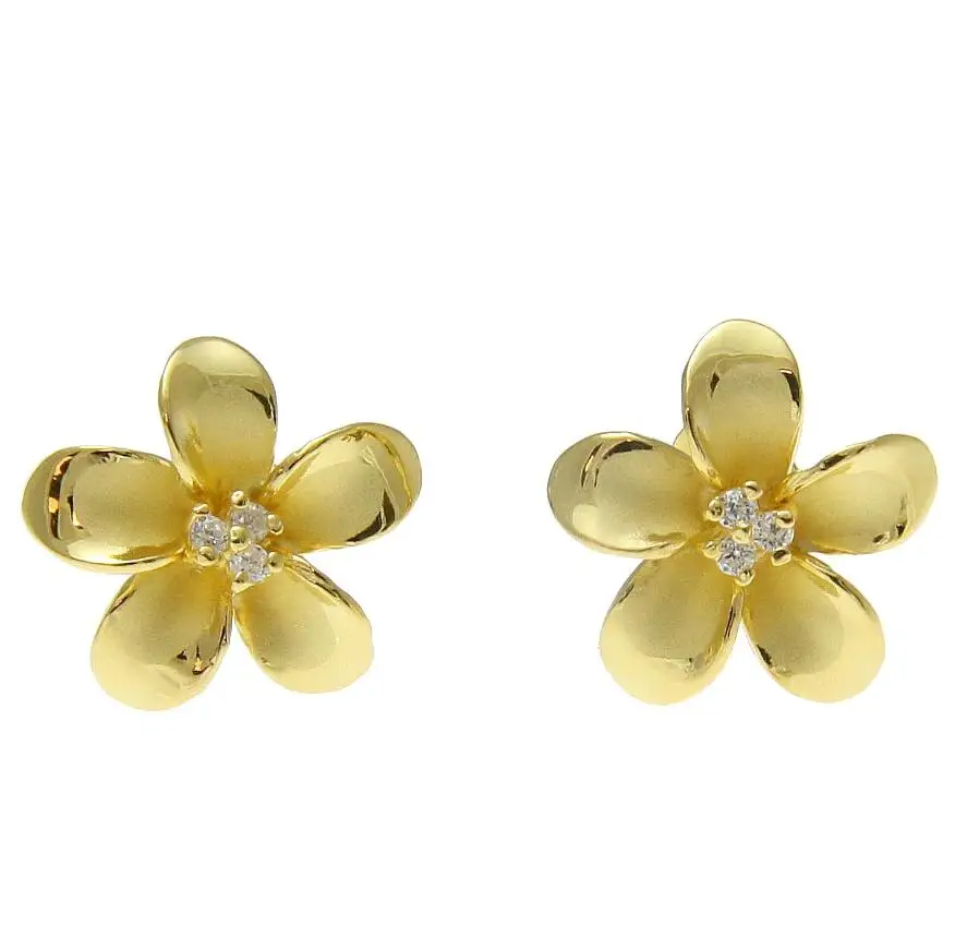 Size 6MM to 25MM 14K Gold plated Solid Silver Plumeria Jewelry Hawaiian Fancy Plumeria Flower France Hook Earring