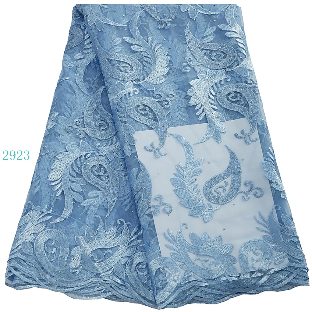 2923 Latest Styles French Mesh Lace Fabric Hand Made Stones Embroidery Lace Dress 5 Yard For Women Party Wedding Dress Sew