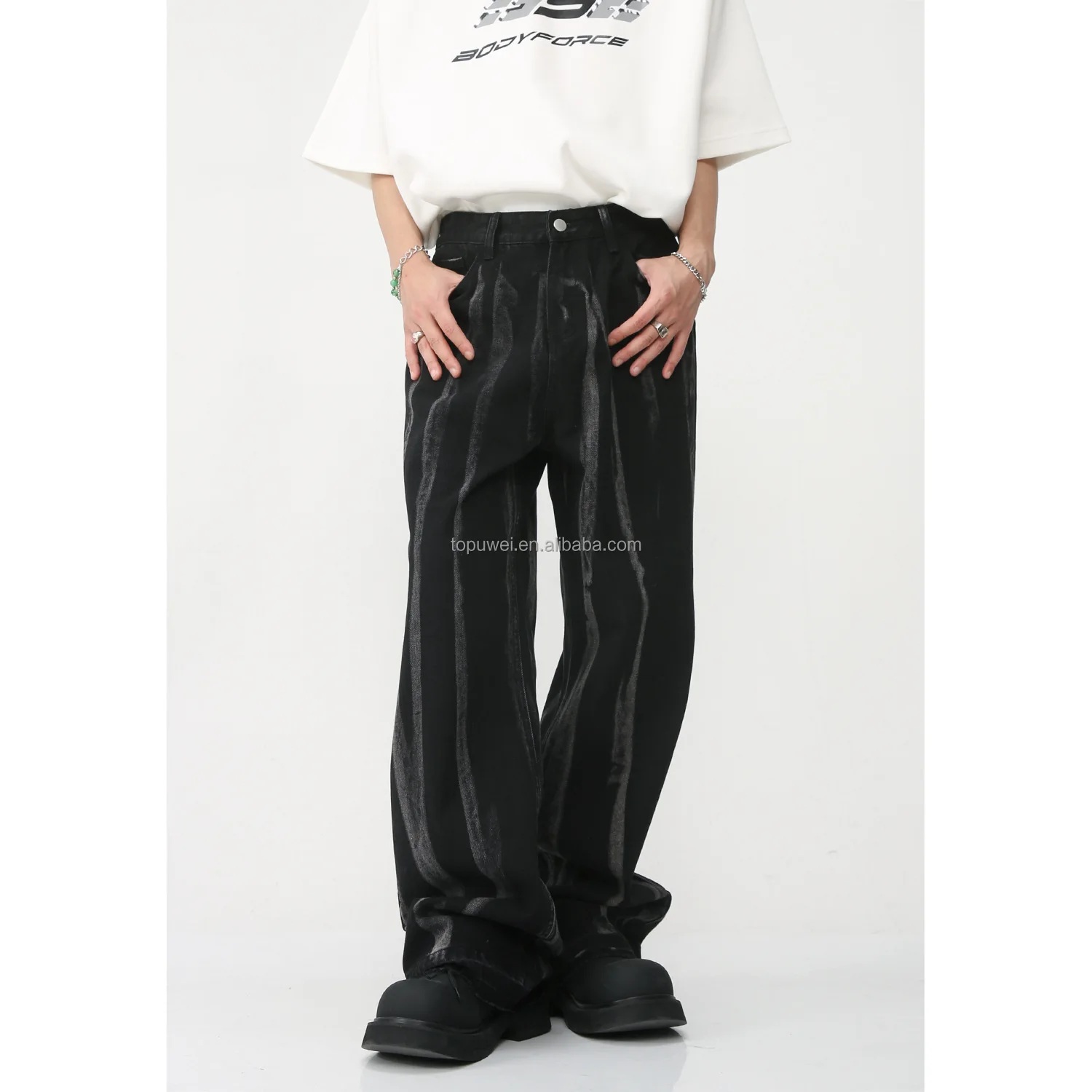 Customizable Four Seasons New Products Personalized Niche Tie-Dye Striped Loose Straight Jeans For Men