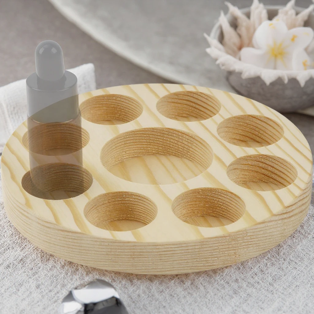 Custom Wooden Essential Oil Bottle Holder Round Storage Display Rack Perfume Stand Solid Wood Nail Polish Display Holder
