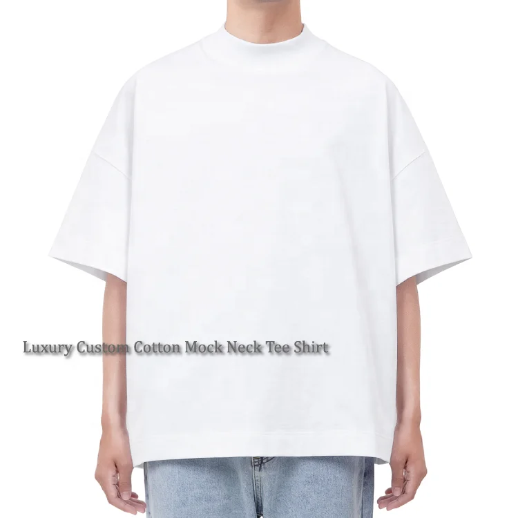 240 gsm heavy weight 100% cotton oversized drop shoulder T shirt custom logo  luxury thick streetwear mock neck T shirt