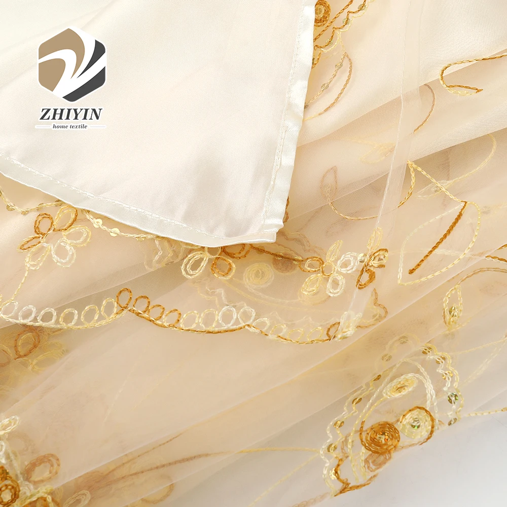 
Custom made modern organza fabric elegant embroidery floral sheer curtain 