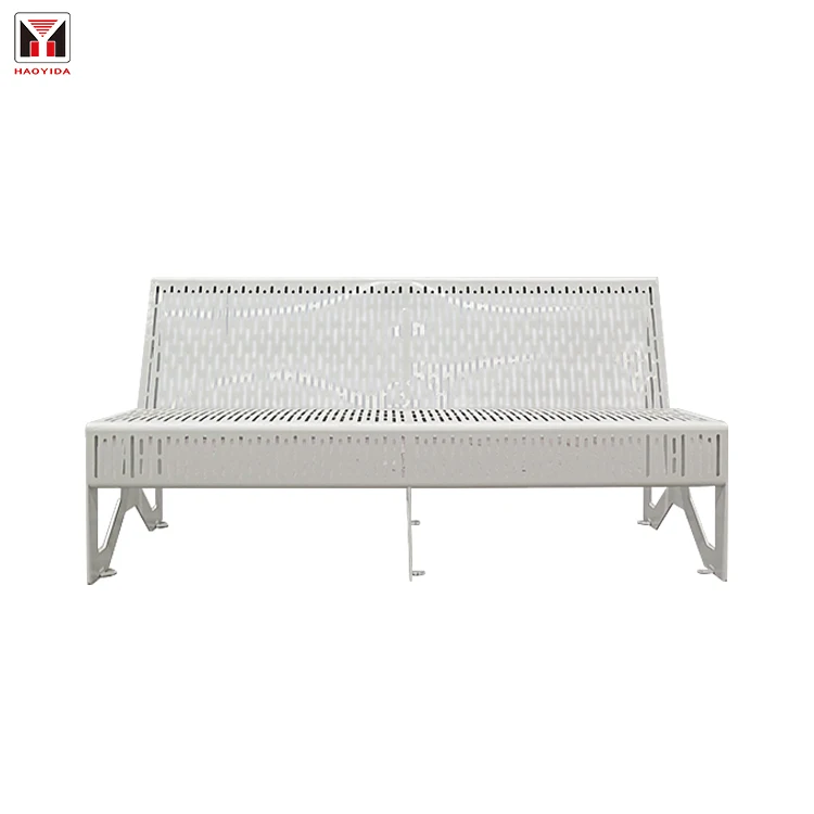 Modern Design City outdoor park  metal stainless steel bench galvanized steel hollow bench white painting graceful bench chair