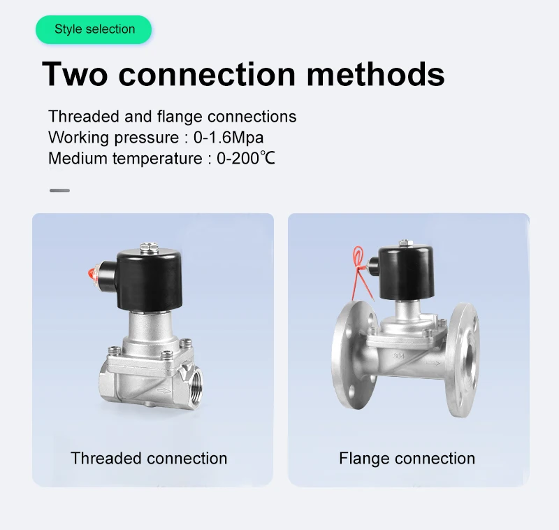 Durable high temperture 200  Piston solenoid valve DN15 DN20 Stainless Steel 304 for steam water oil
