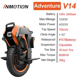 Original  INMOTION Adventure V14 134V 2400Wh Battery C40 Motor 9000W New Generation Suspension High Torque 16Inch Electric Wheel