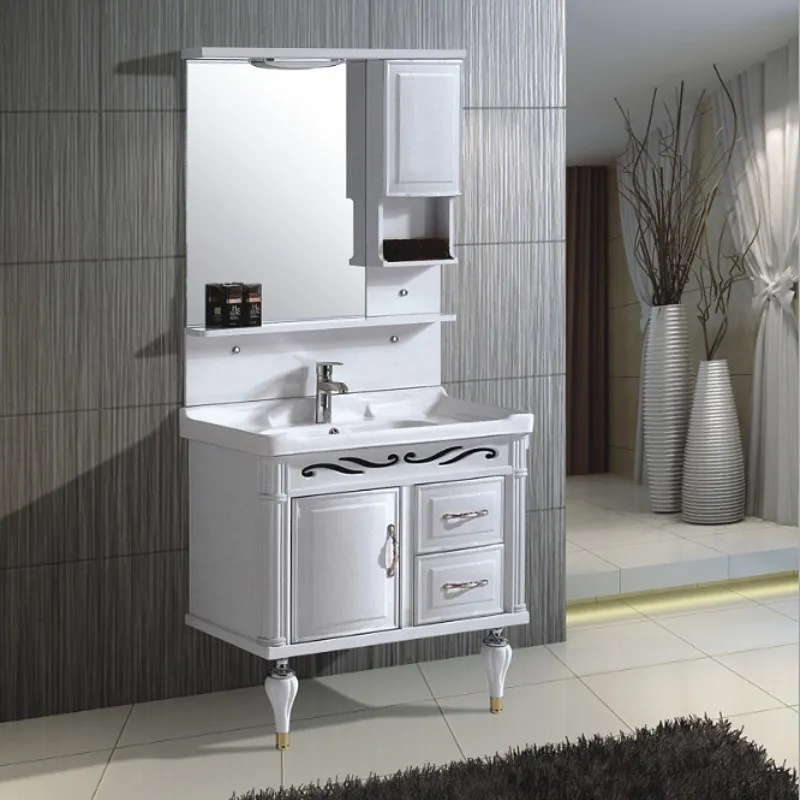 American Retro Style PVC Floor Bathroom Vanity Modern Furniture Plywood Bathroom Cabinet Wood + Plywood CN;HEN with Mirror Solid