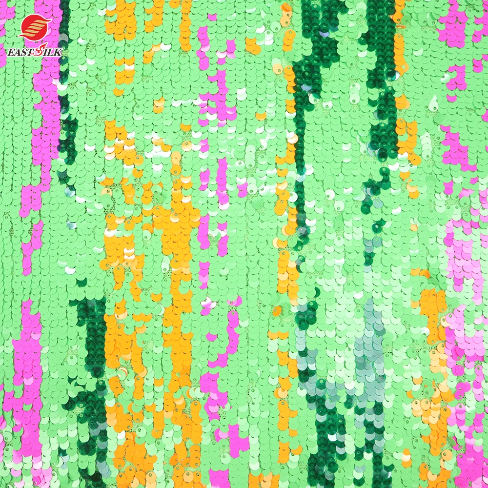 Hot Sell Blue Color Sparkle Sequin Soft Tulle Net Mesh Embroidery  Flower Sequin Knit Fabric For Wedding Deess