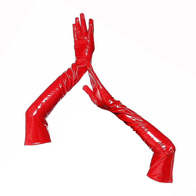 Wholesale Long Leather Mittens Women PVC Gloves Black Red Leather Gloves