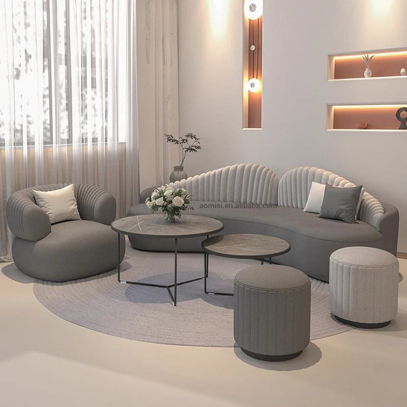 AOMISI CASA Luxury modern design furniture velvet gold metal curved shape 4 seater sofa villa living room floor sofa fabric sofa
