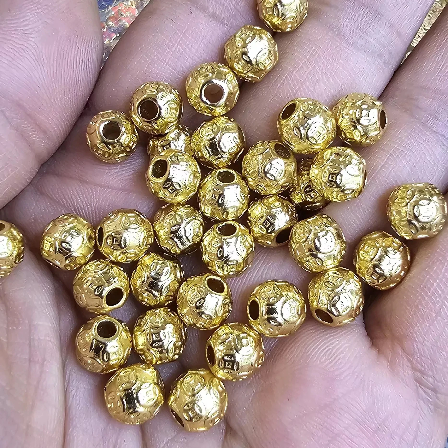 8mm 10mm 12mm Gold Plated Money Coin Lucy Metal Brass Round Beads for Jewelry Making