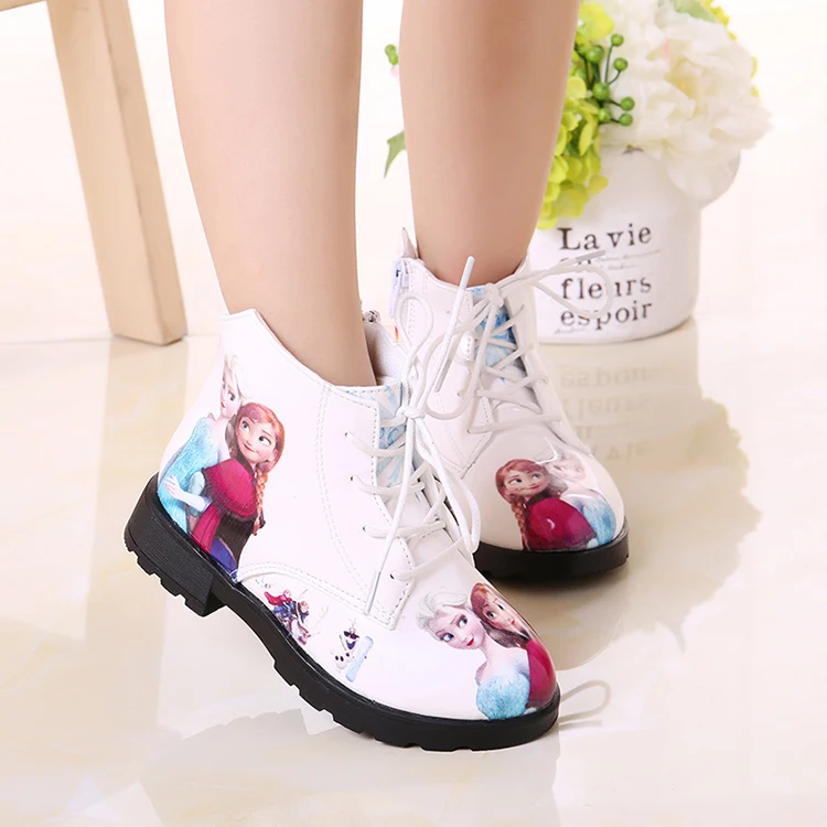  2021 Cartoon Frozen Elsa Anna PU Boots for Baby Girl Kids Winter Shoes