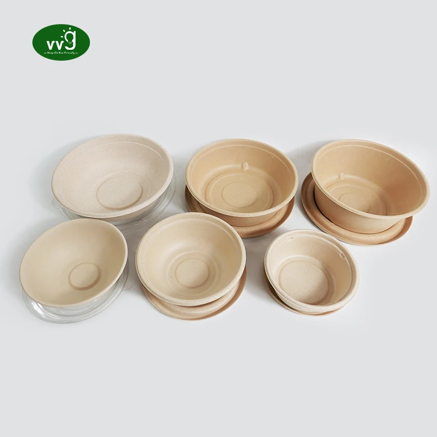 VVG no added pfas bodegradable bamboo pulp custom microwavable take away hot soup food disposable bowls with lids