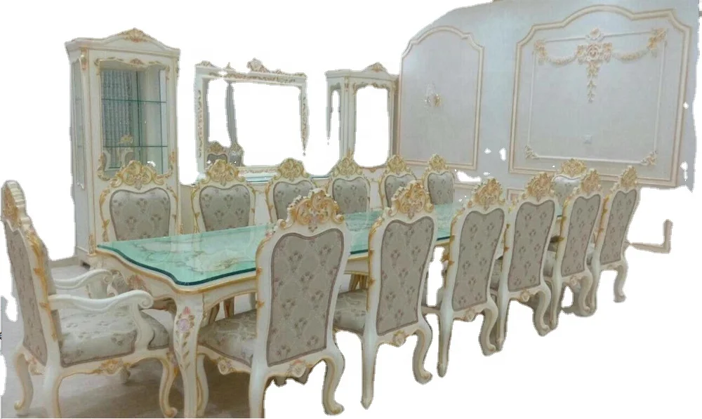 Classical Oak Wood Craftman Long Table and 20 Person Chair from China Manufacturer Arab Dubai Designer for Dining Room Sets
