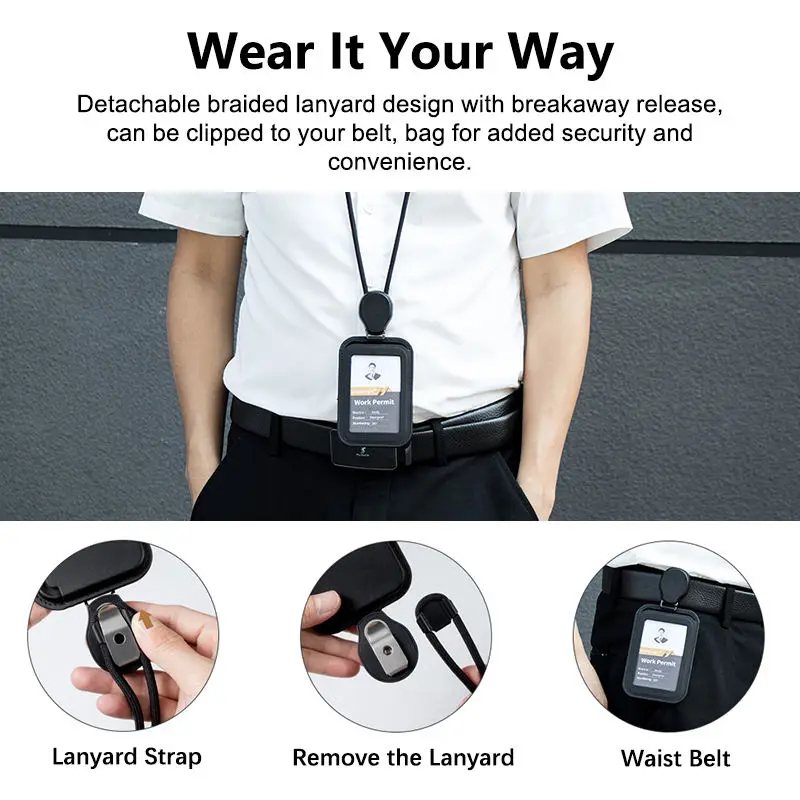 Casekey Work Card Holders with Rope Pasjeshouder ID Card Cover ID Badge Holder with Lanyard Name Tag Staff Business Card Case