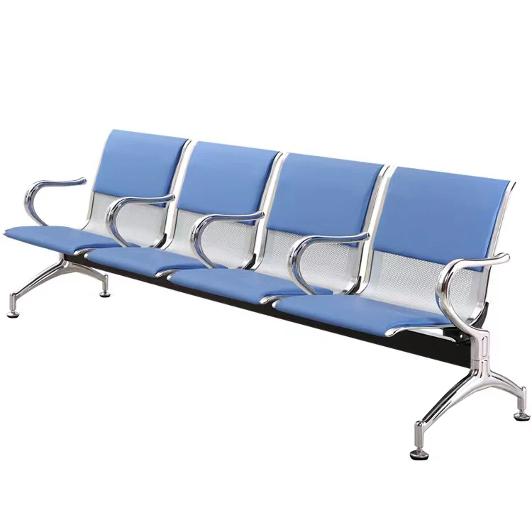 Luxury Barber Shop Medical Stainless Steel 3 Seats Office Public Waiting Bench Chair