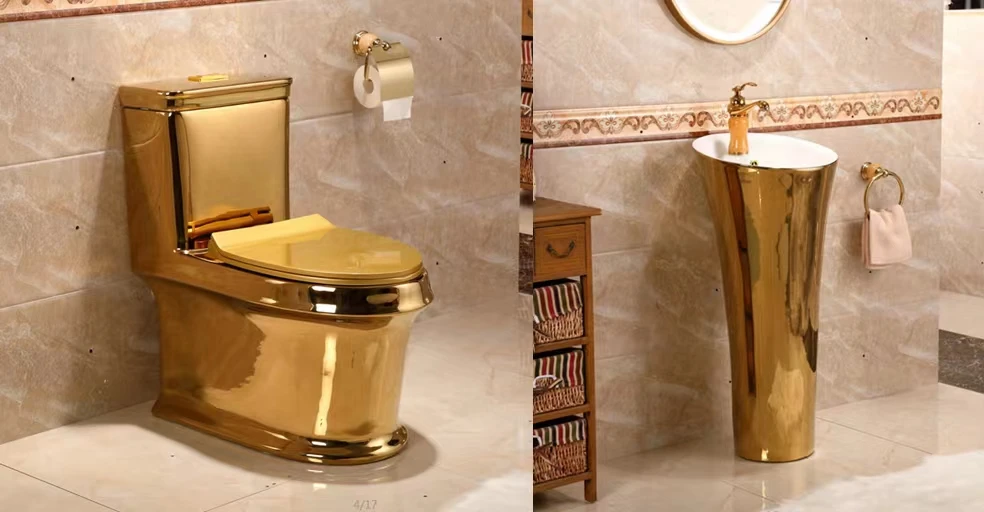 2023 Hot Sale Good Quality Hotel Bathroom Luxury Gold Floor Mount S Trap 300mm 400 mm Toilet Set With Bain