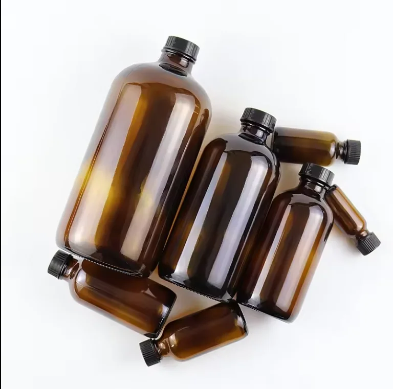 Custom Essential Oil Glass Bottles With Screw Cap 30ml 50ml 100ml 200ml 500ml Boston Round Blue Amber