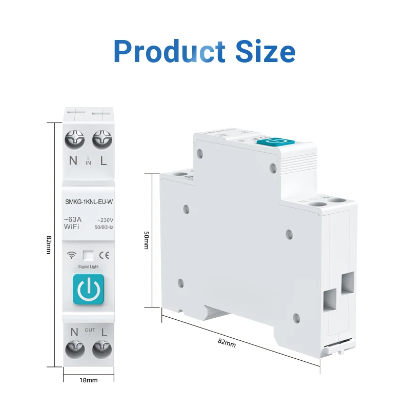Overcurrent/Overvoltage/Undervoltage Protection AC 90-240V 1P 1-63A Adjustable Wi-Fi Smart Circuit Breaker With Metering